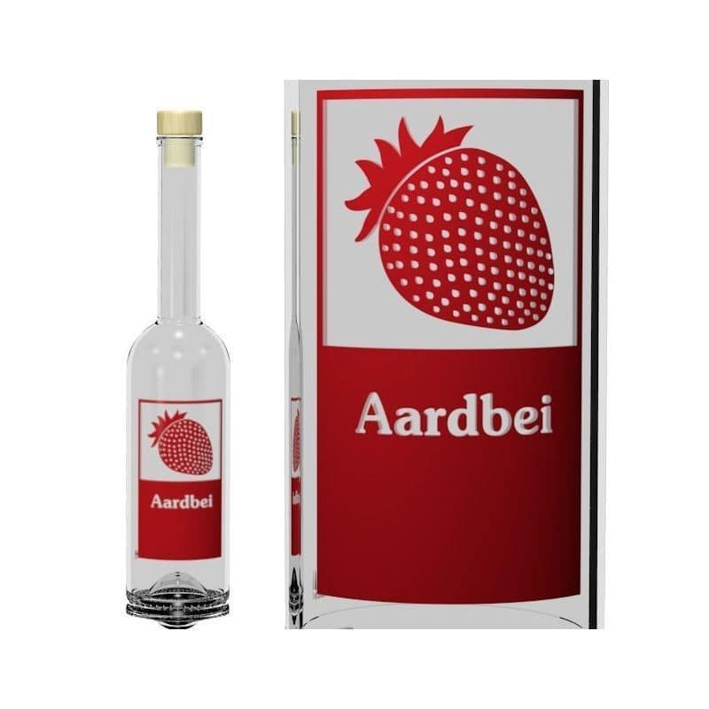 500 ml glass bottle 'Opera', print: Aardbei, closure: cork