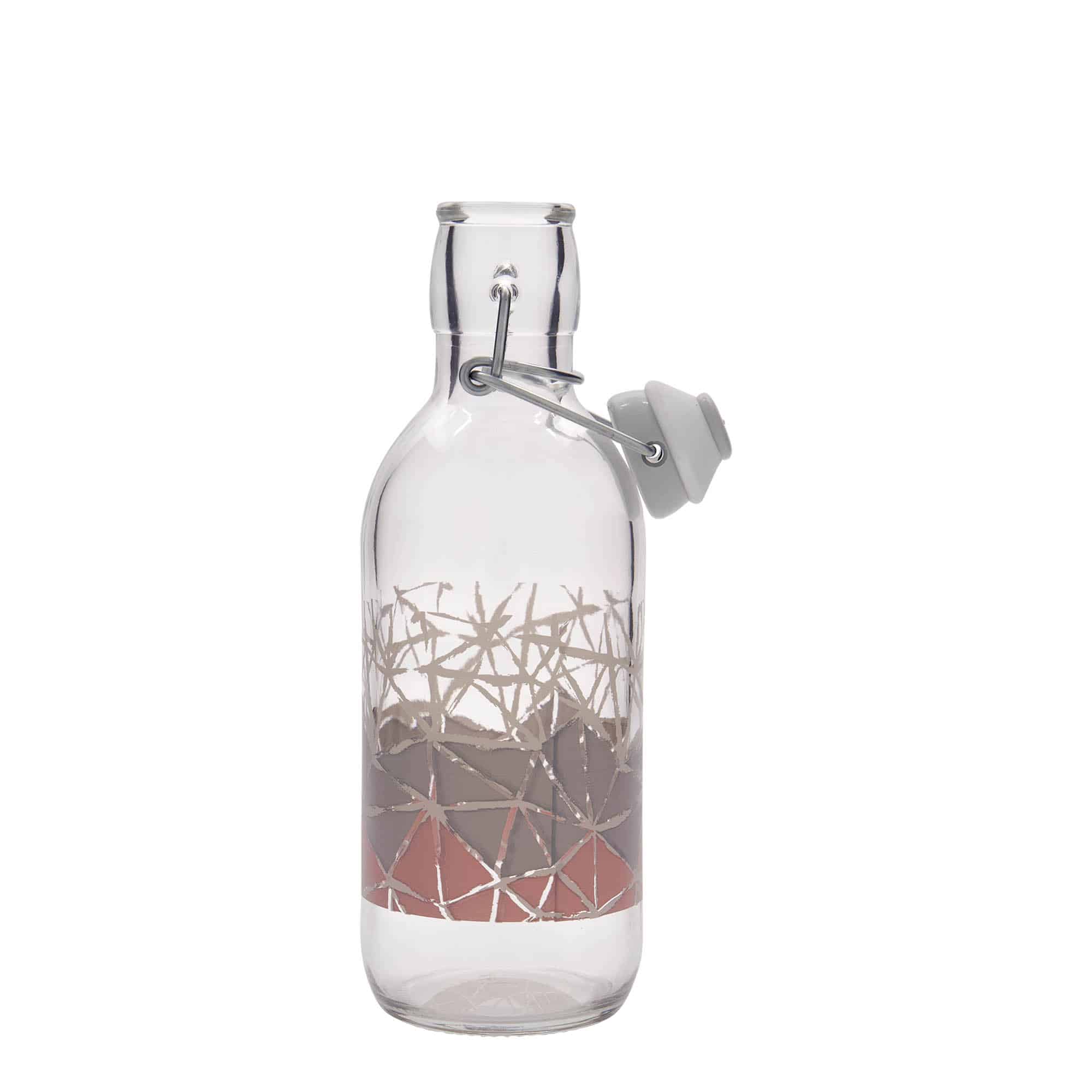 500 ml glass bottle 'Emilia', print: manolibera pink, closure: swing top