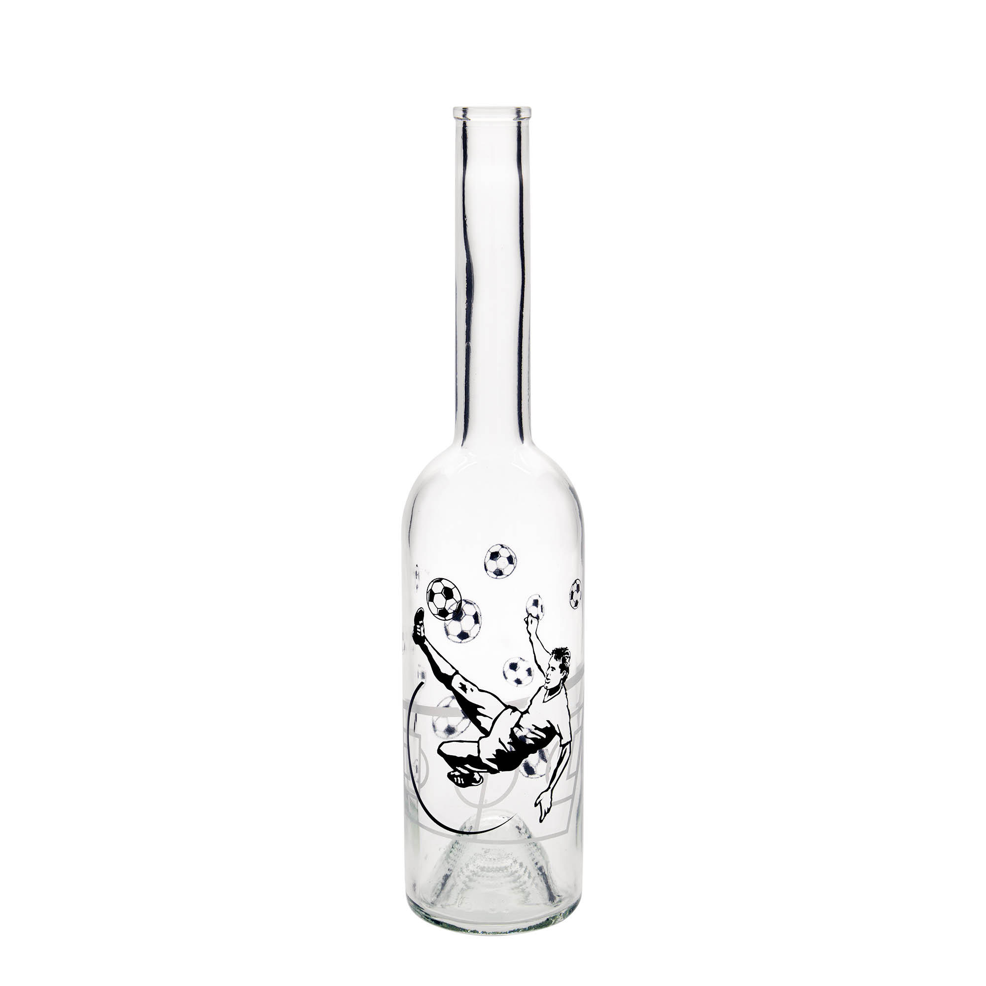 500 ml glass bottle 'Opera', print: footballer, closure: cork